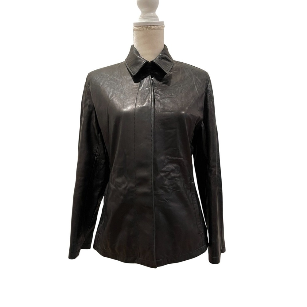 VTG 90s Black Leather Jacket 90s Minimalist Structured Fall Monica Geller